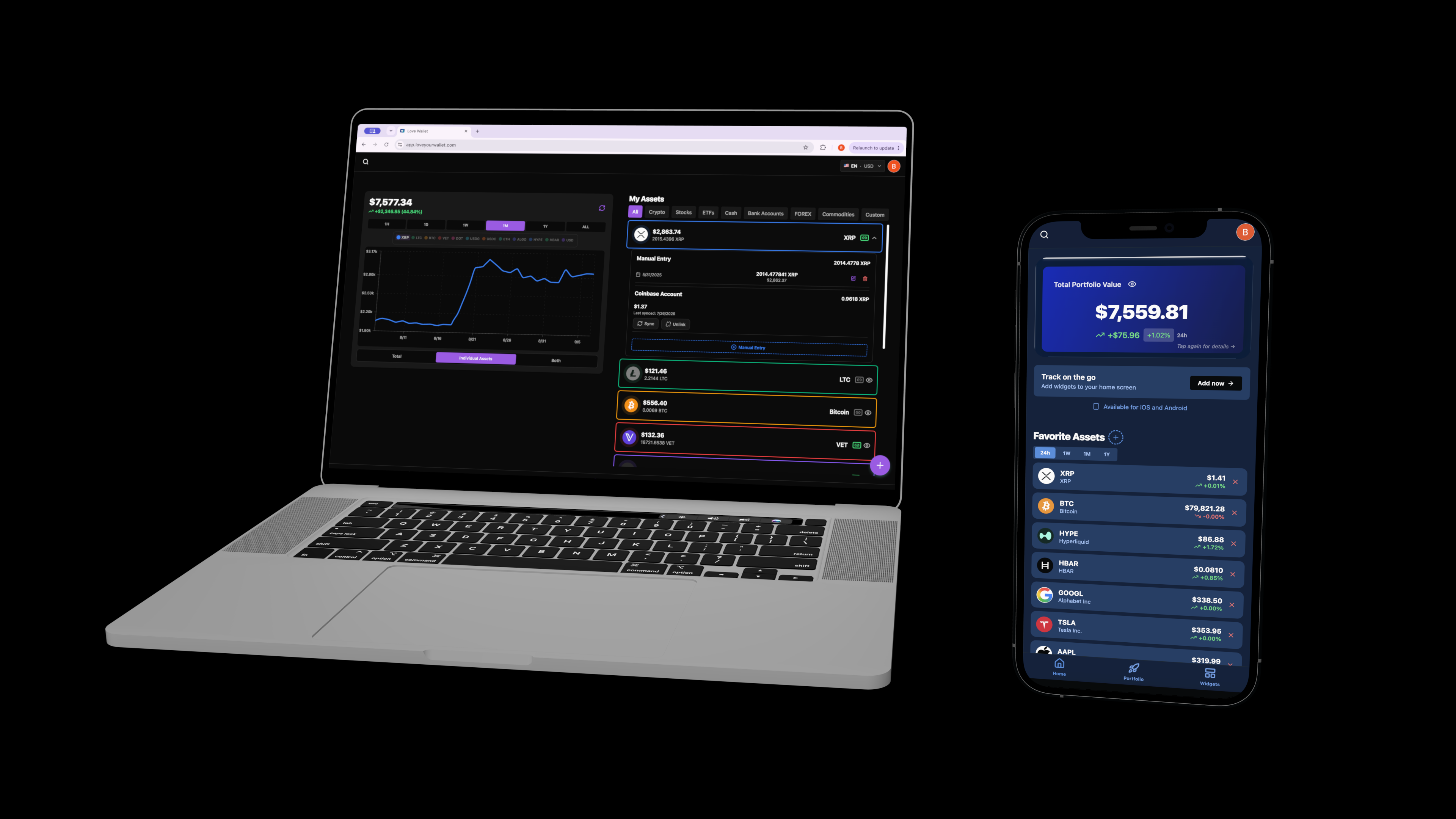 Love Wallet on a laptop and phone
